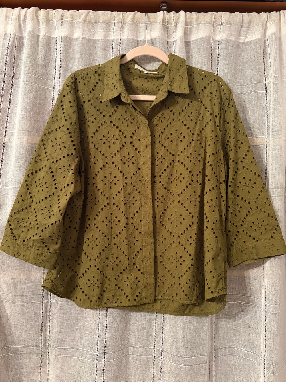 Olive Green Eyelet Button-Front Shirt Size 12